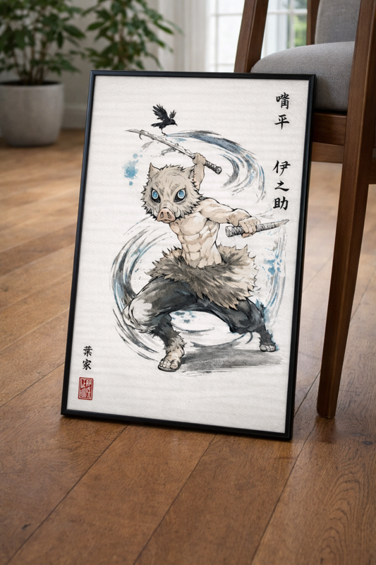 Demon Slayer Inosuke Hashibira Ink Wash Poster Print | Premium Wall Art