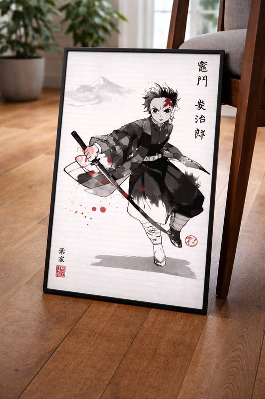 Demon Slayer Tanjiro Kamado Ink Wash Poster Print | Premium Wall Art