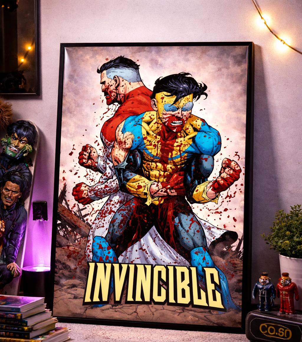 Invincible vs Omni-Man Battle Poster Print | Premium Wall Art