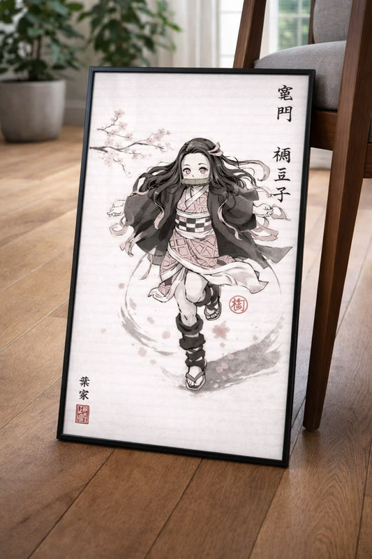 Demon Slayer Nezuko Kamado Ink Wash Poster Print | Premium Wall Art